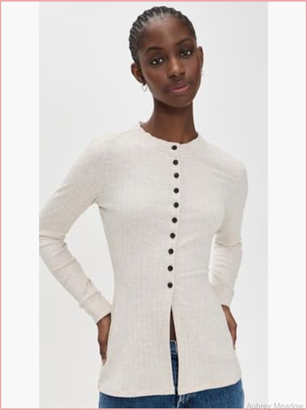 Ribbed Jersey Long Sleeve Cardigan Top - Picture 2 of 6